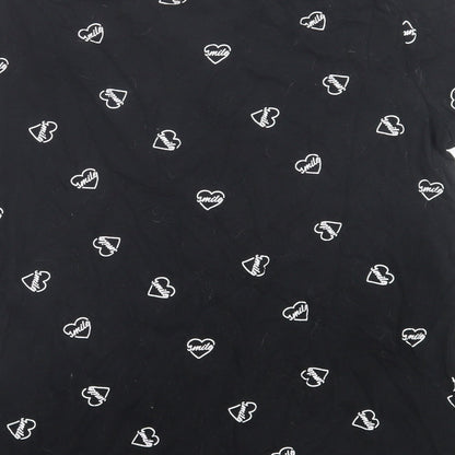 Primark Womens Black Geometric Cotton Basic T-Shirt Size XL Crew Neck