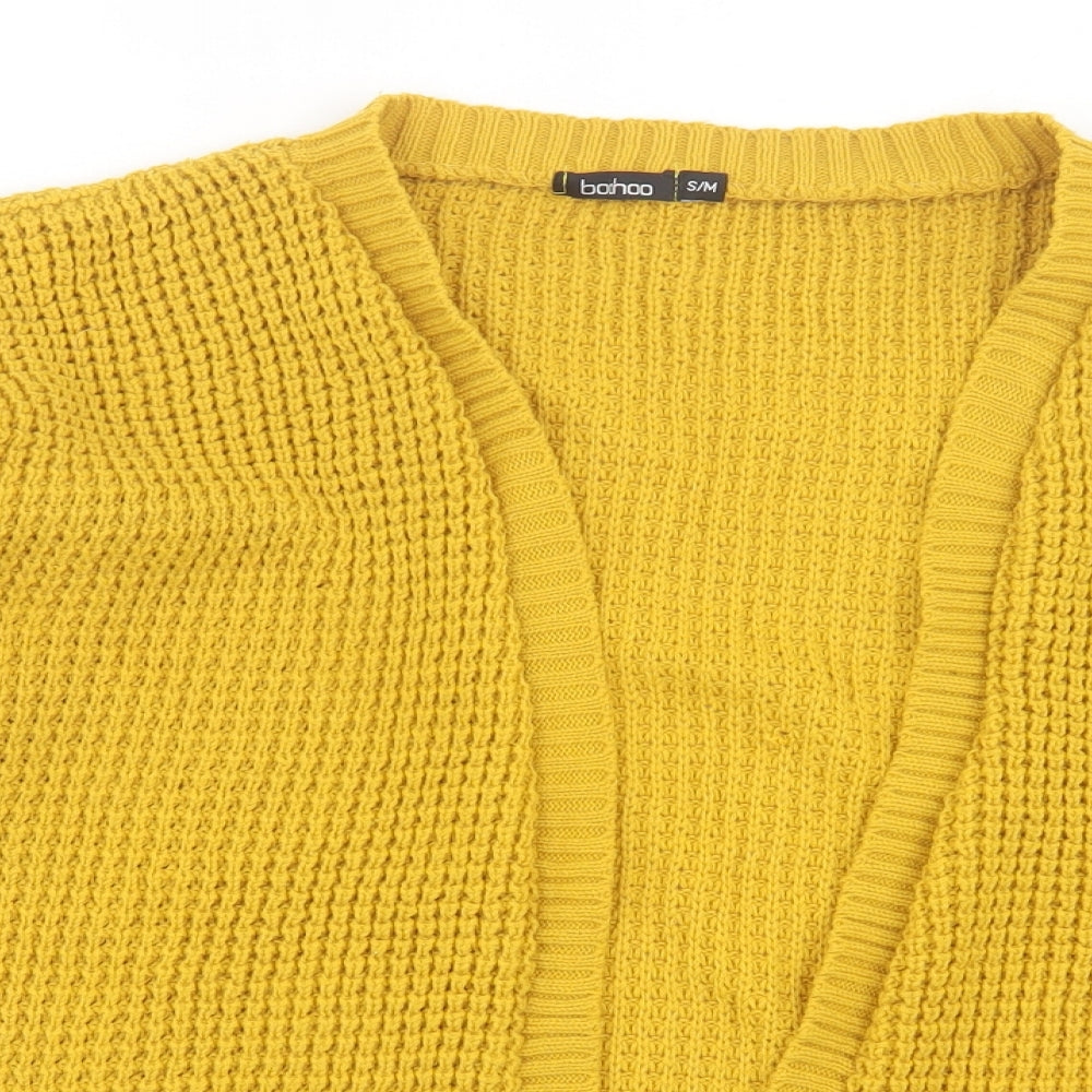 Boohoo Womens Yellow V-Neck  Acrylic Cardigan Jumper Size S