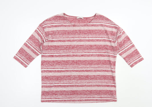 TU Womens Red Boat Neck Striped Polyester Pullover Jumper Size 16