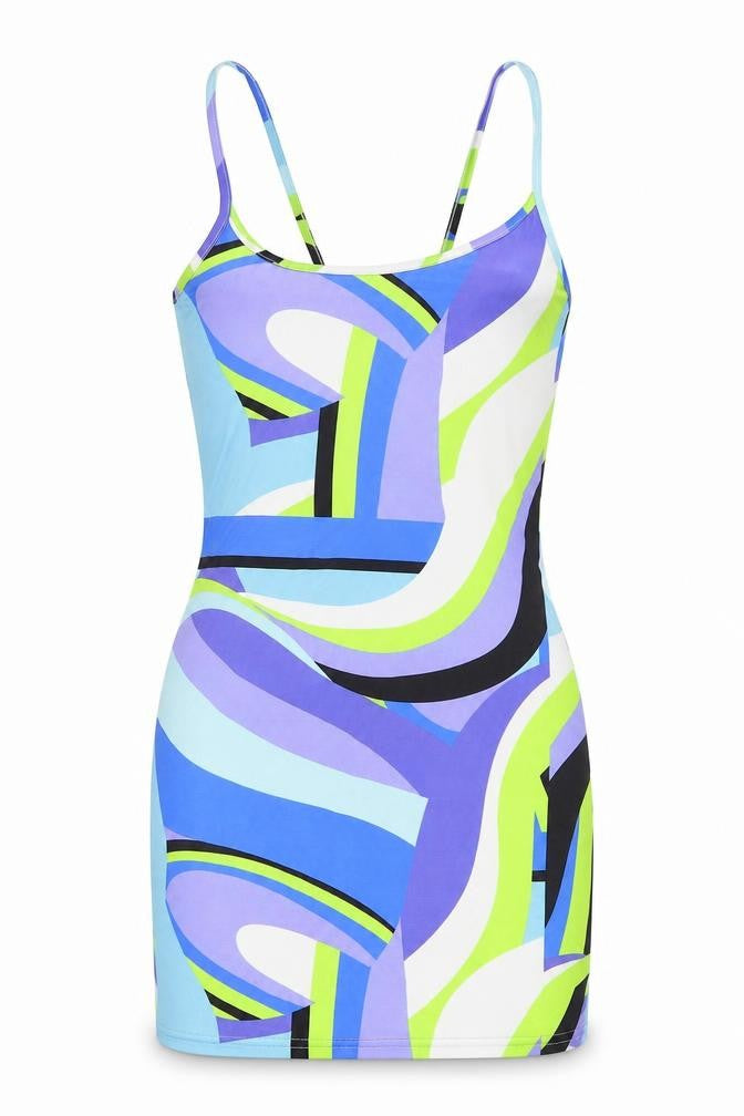 PRETTYLITTLETHING Womens Multicoloured Geometric Polyester Mini  Size 6  Scoop Neck Pullover