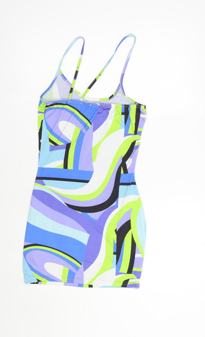 PRETTYLITTLETHING Womens Multicoloured Geometric Polyester Mini  Size 6  Scoop Neck Pullover