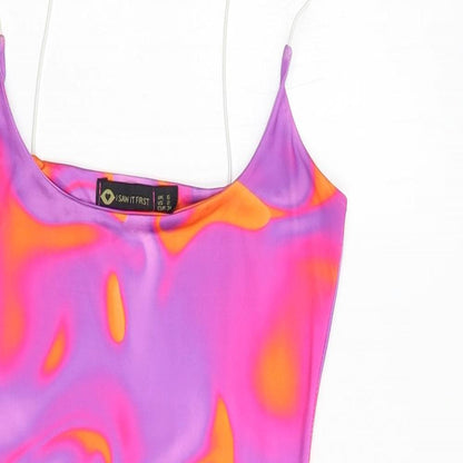 I SAW IT FIRST Womens Purple Geometric Polyester Bodycon  Size 6  Round Neck Pullover
