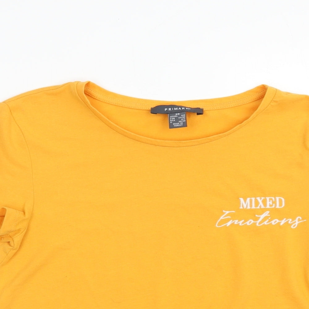 Primark Womens Yellow  Polyester Cropped T-Shirt Size XS Crew Neck - Mixed Emotions