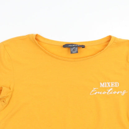 Primark Womens Yellow  Polyester Cropped T-Shirt Size XS Crew Neck - Mixed Emotions