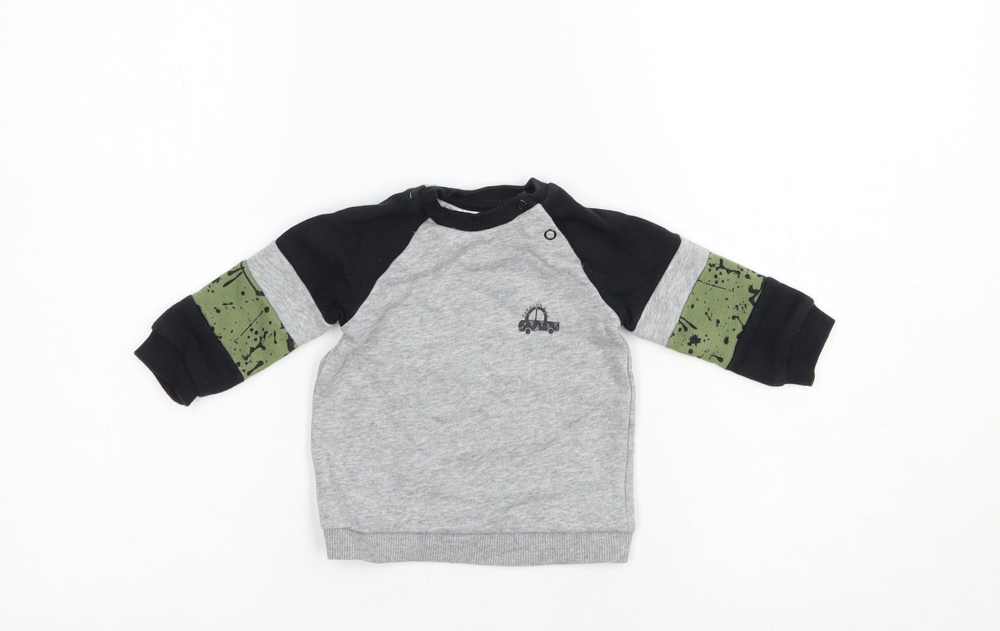 F&F Baby Grey Colourblock Cotton Pullover Jumper Size 3-6 Months  Snap