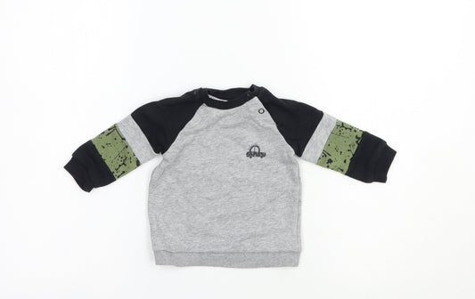 F&F Baby Grey Colourblock Cotton Pullover Jumper Size 3-6 Months  Snap