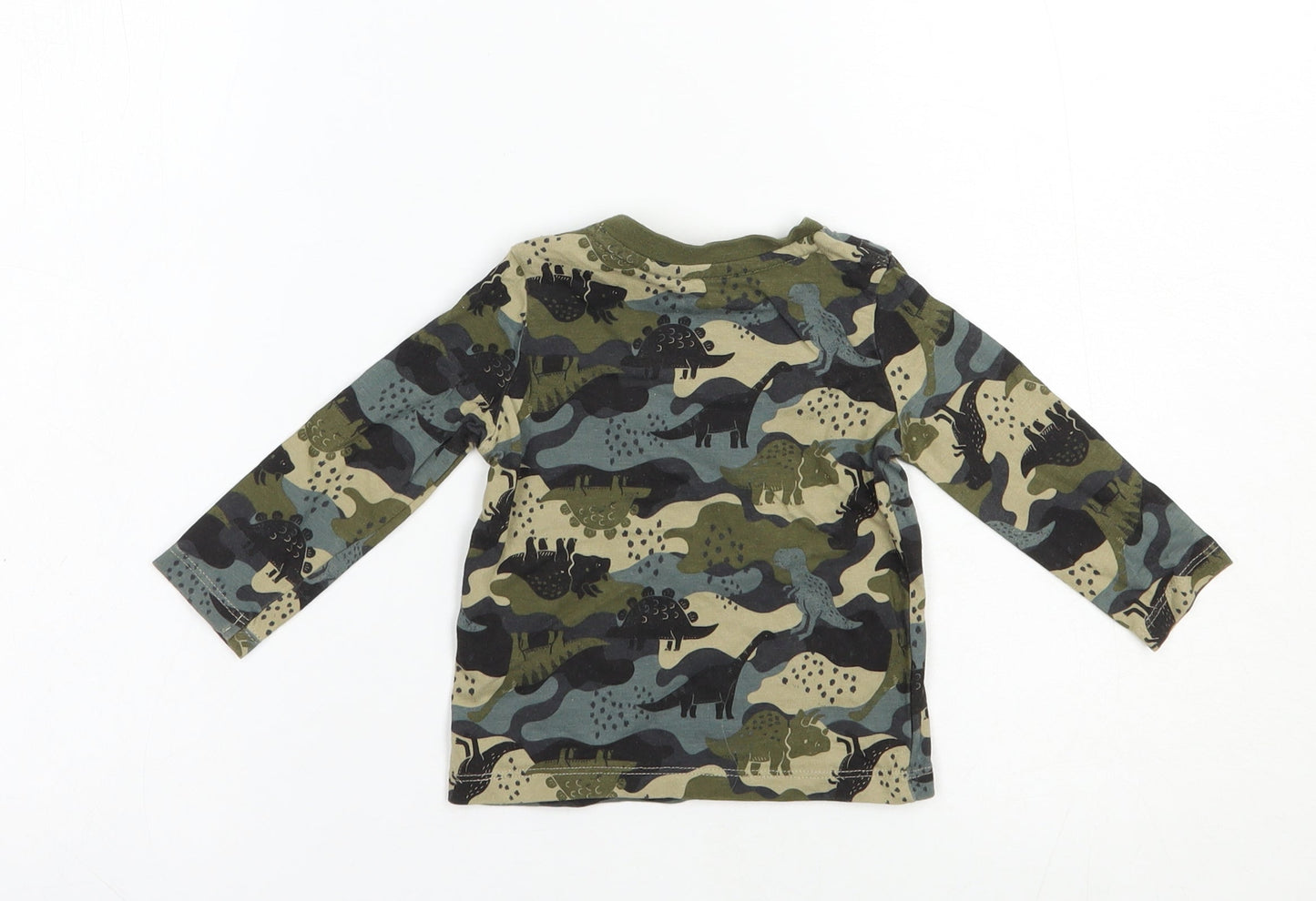 F&F Baby Green Geometric Cotton Pullover T-Shirt Size 3-6 Months Crew Neck Snap - Dinosaur Print