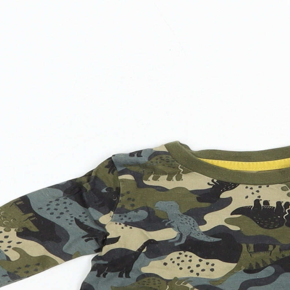 F&F Baby Green Geometric Cotton Pullover T-Shirt Size 3-6 Months Crew Neck Snap - Dinosaur Print