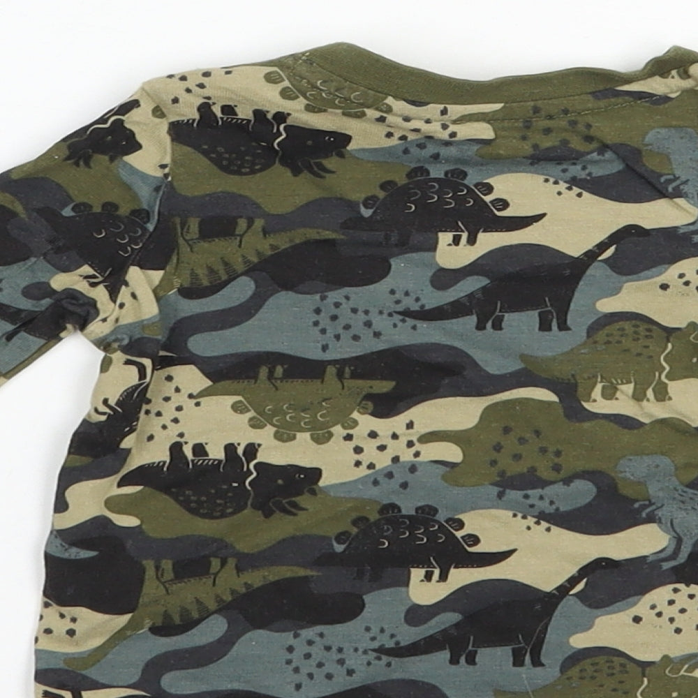 F&F Baby Green Geometric Cotton Pullover T-Shirt Size 3-6 Months Crew Neck Snap - Dinosaur Print