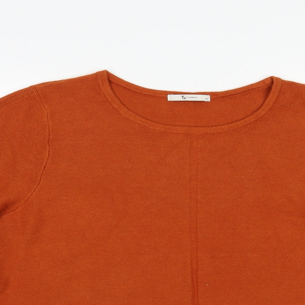 TU Womens Brown Crew Neck  Cotton Pullover Jumper Size 14
