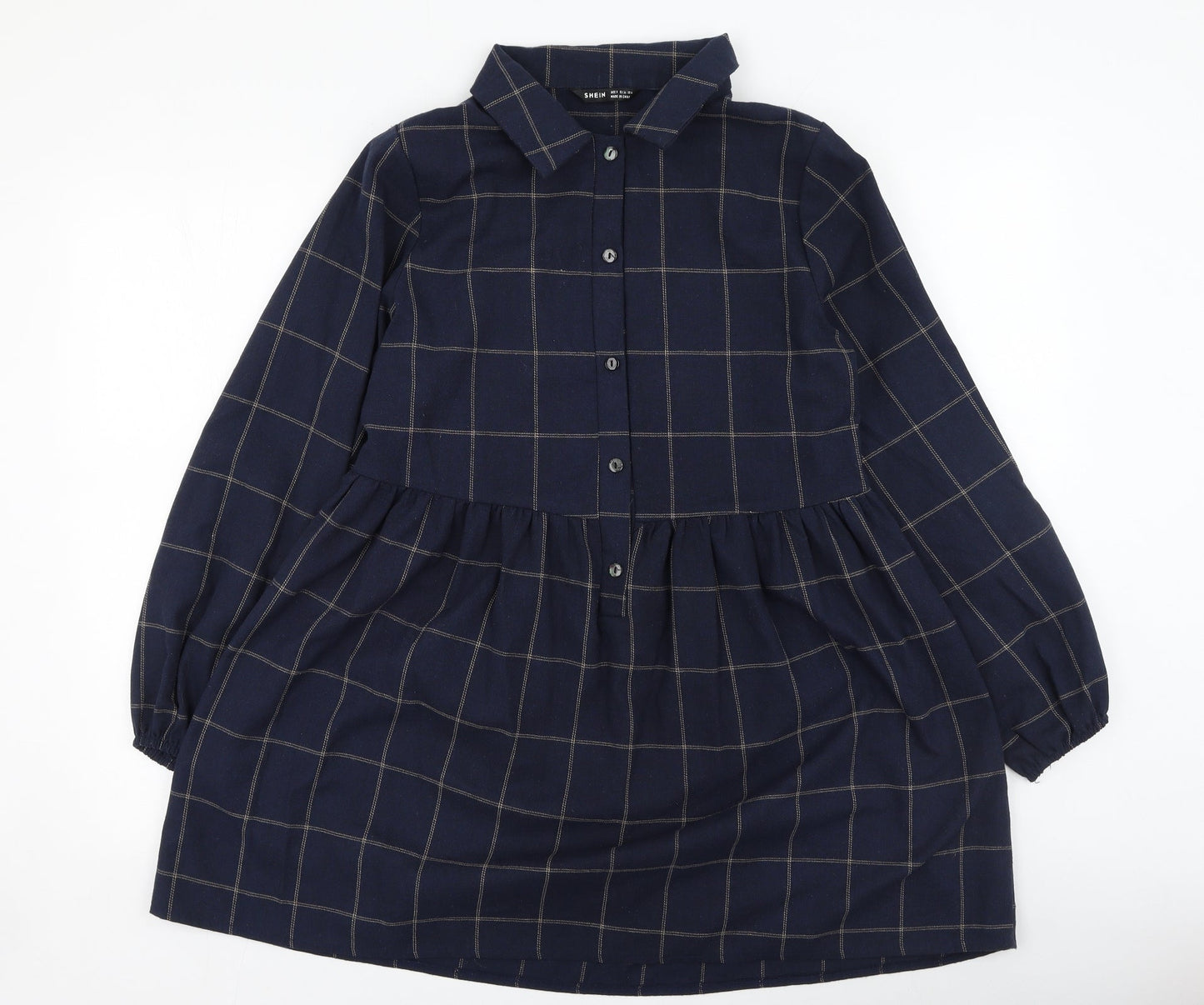 SheIn Womens Blue Plaid Cotton Fit & Flare  Size S  Collared