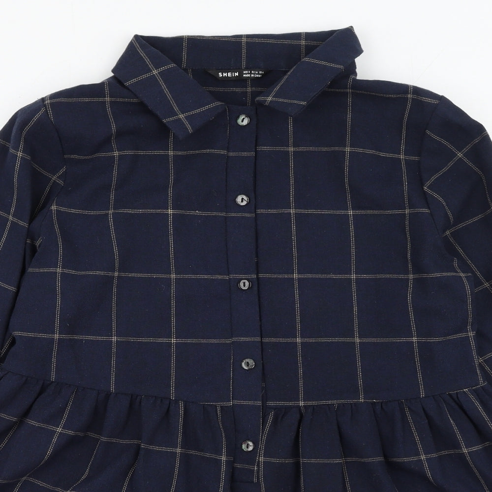 SheIn Womens Blue Plaid Cotton Fit & Flare  Size S  Collared
