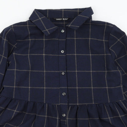 SheIn Womens Blue Plaid Cotton Fit & Flare  Size S  Collared