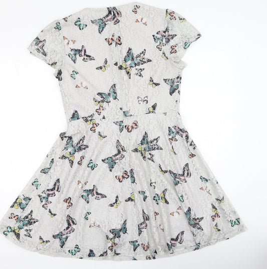 Oasis Womens Multicoloured  Polyester Fit & Flare  Size M  Round Neck