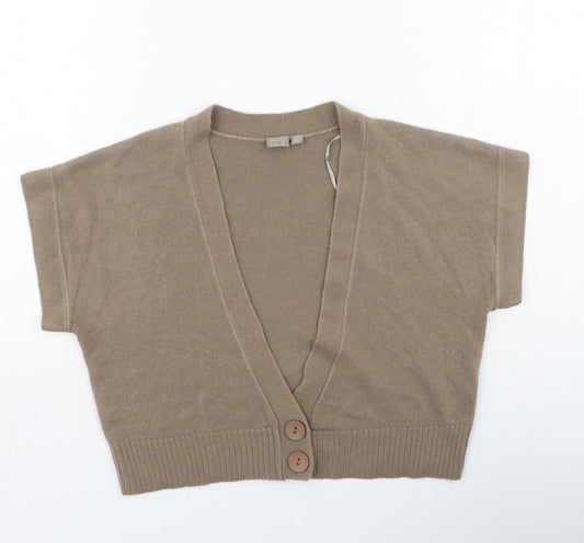 TU Womens Brown V-Neck  Acrylic Cardigan Jumper Size 12
