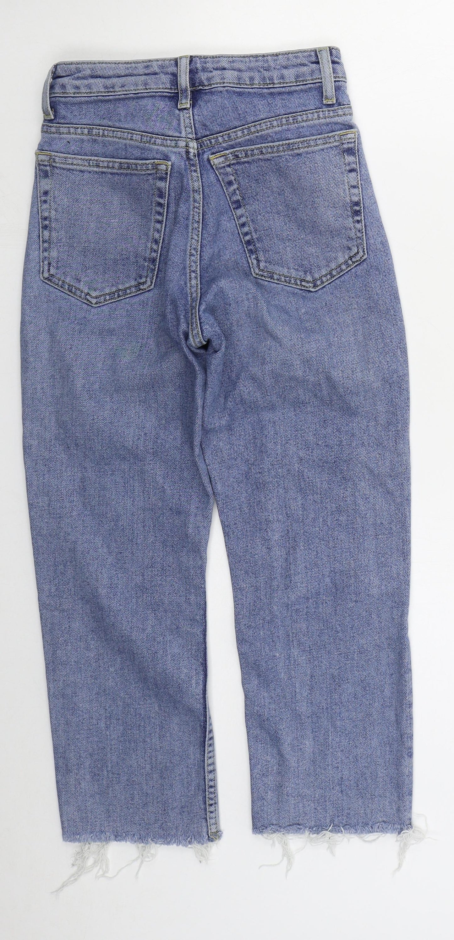 Topshop Womens Blue  Cotton Straight Jeans Size 24 in L21 in Regular Button - Distressed Hem