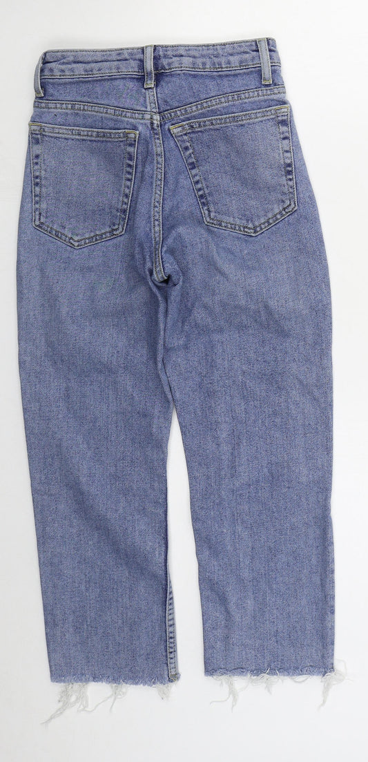 Topshop Womens Blue  Cotton Straight Jeans Size 24 in L21 in Regular Button - Distressed Hem