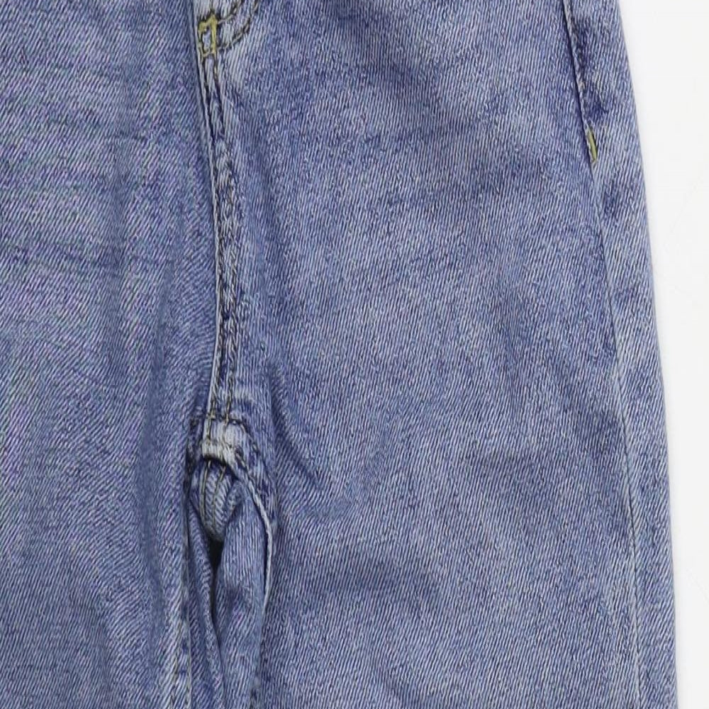 Topshop Womens Blue  Cotton Straight Jeans Size 24 in L21 in Regular Button - Distressed Hem
