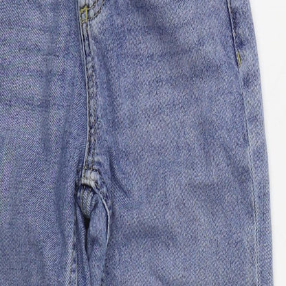 Topshop Womens Blue  Cotton Straight Jeans Size 24 in L21 in Regular Button - Distressed Hem