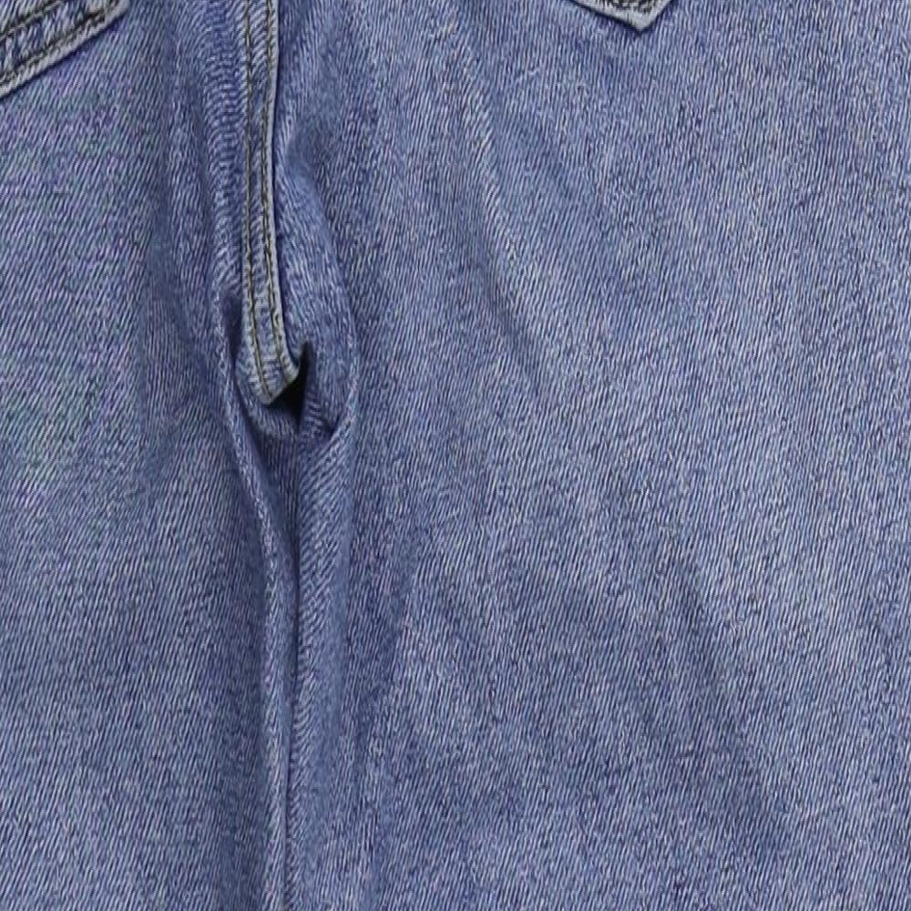 Topshop Womens Blue  Cotton Straight Jeans Size 24 in L21 in Regular Button - Distressed Hem