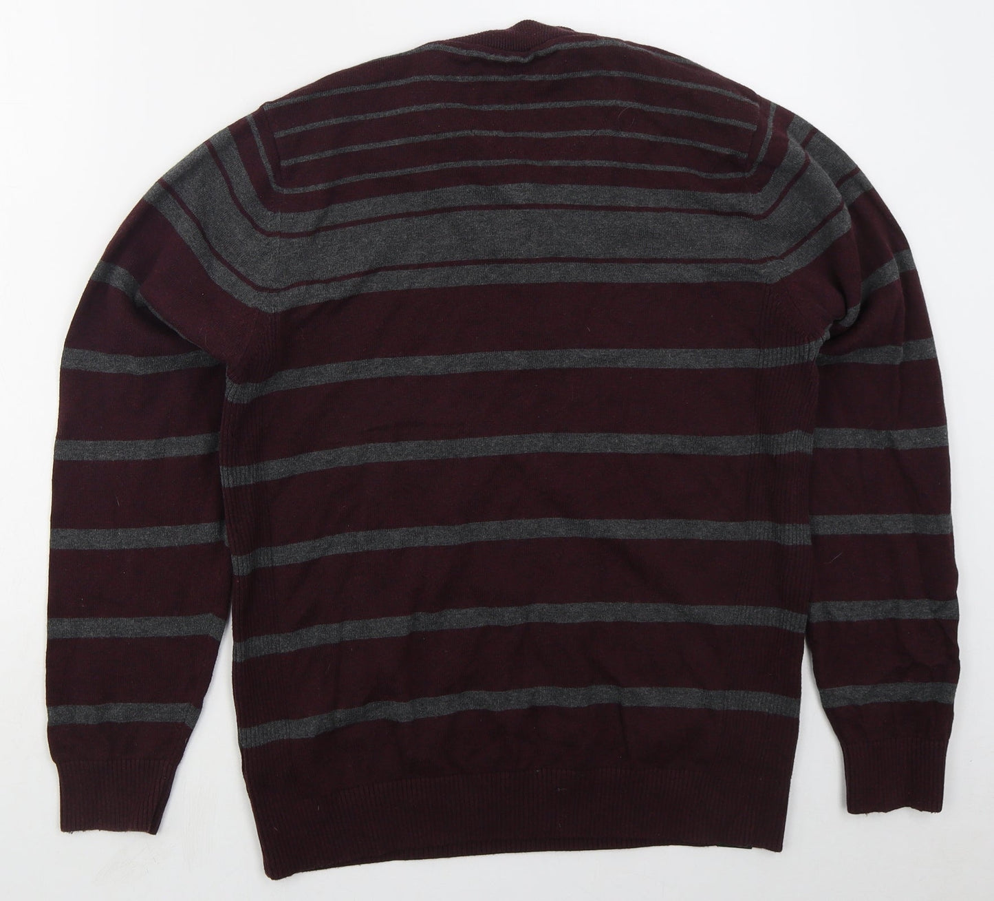 NEXT Mens Red V-Neck Striped Cotton Pullover Jumper Size M   - Burgundy