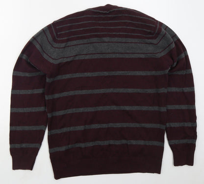 NEXT Mens Red V-Neck Striped Cotton Pullover Jumper Size M   - Burgundy