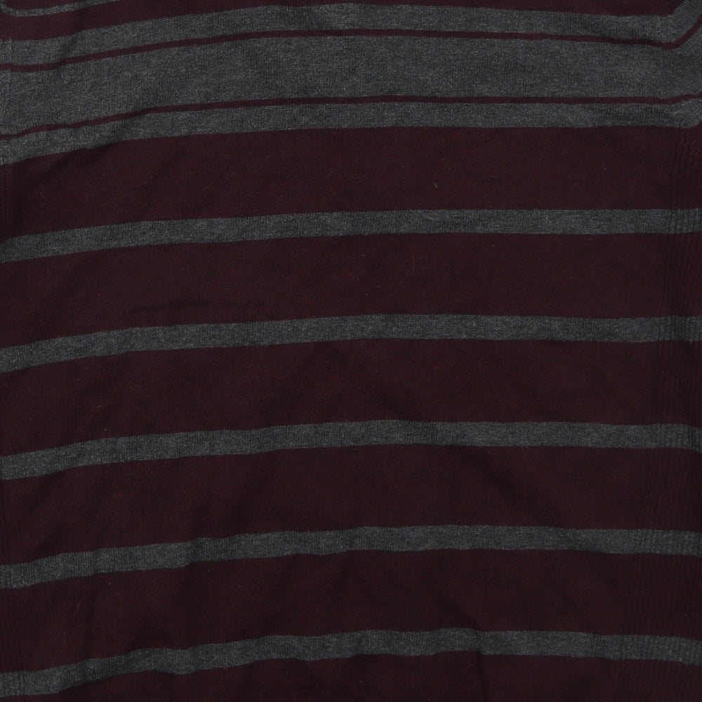 NEXT Mens Red V-Neck Striped Cotton Pullover Jumper Size M   - Burgundy
