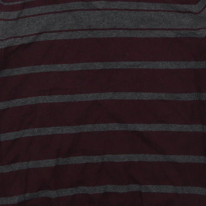 NEXT Mens Red V-Neck Striped Cotton Pullover Jumper Size M   - Burgundy