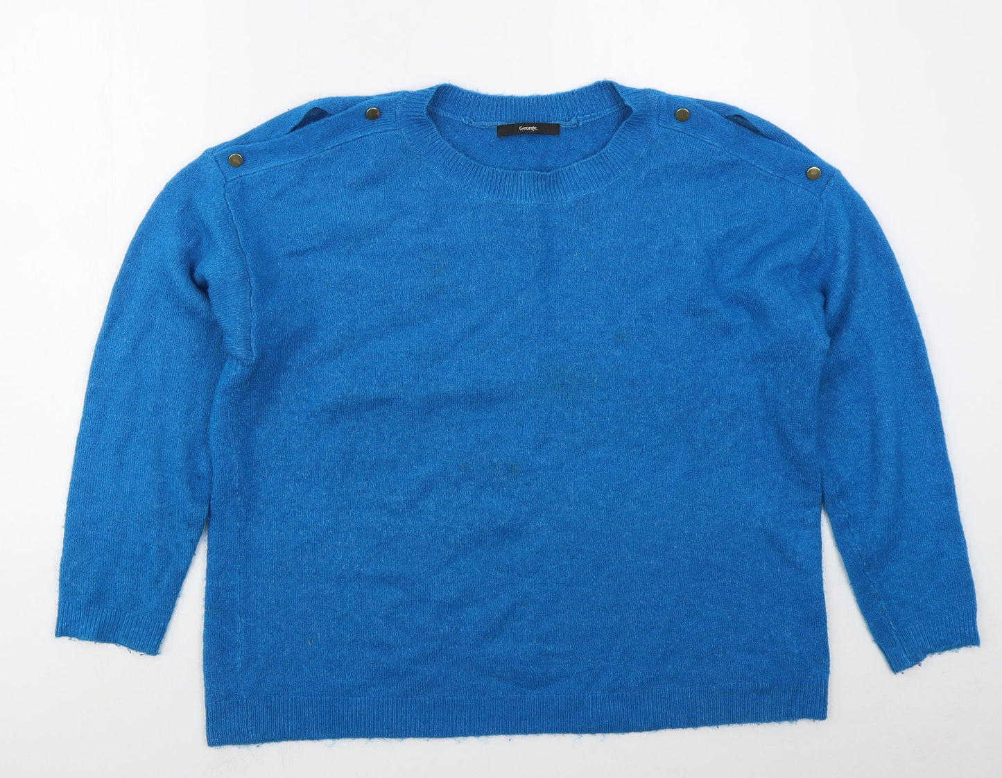 George Womens Blue Crew Neck  Acrylic Pullover Jumper Size 16