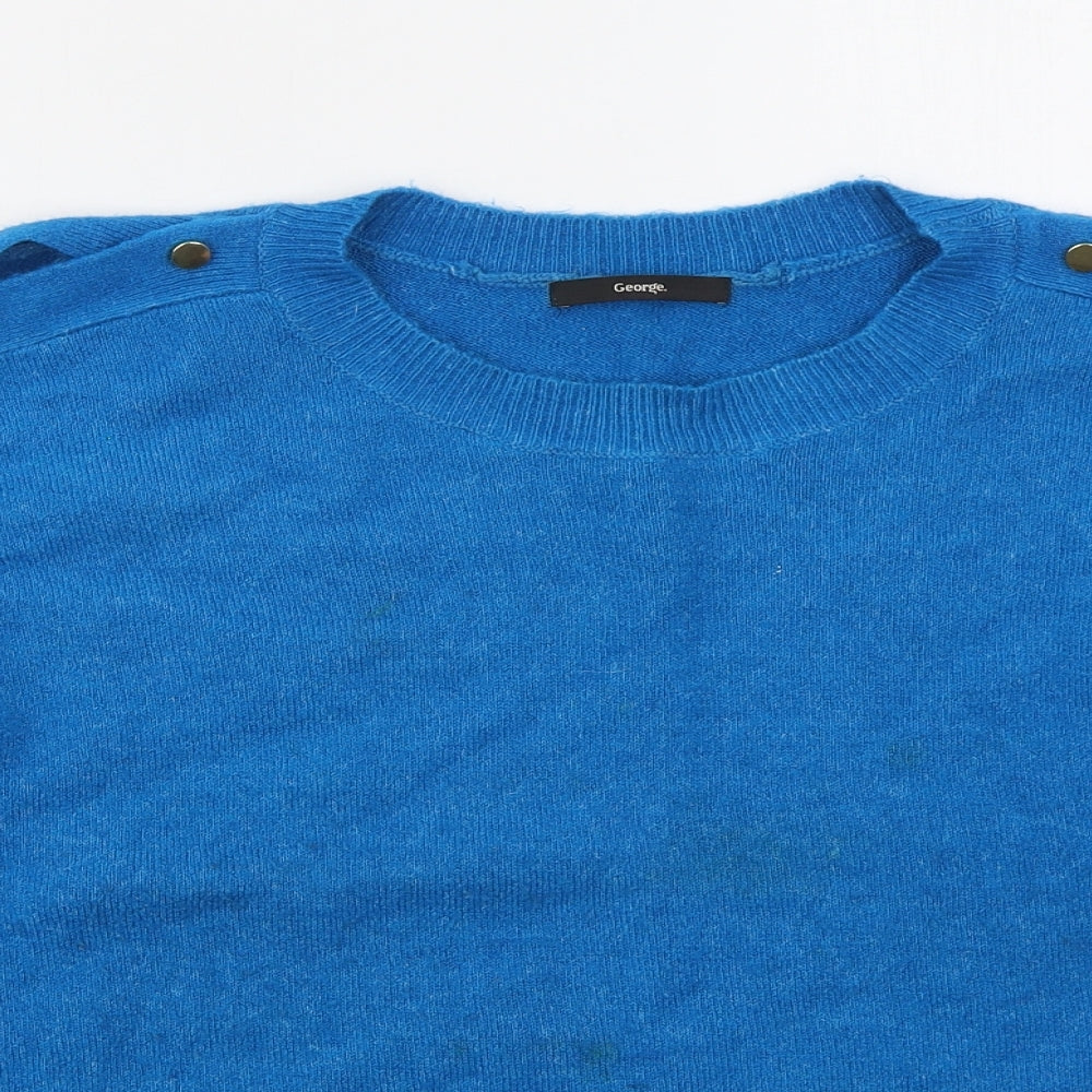George Womens Blue Crew Neck  Acrylic Pullover Jumper Size 16