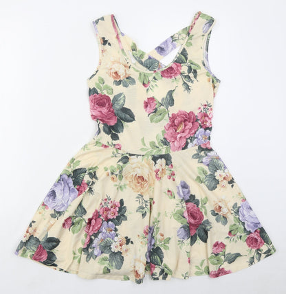 Atmosphere Womens Beige Floral Polyester Skater Dress  Size 12  Scoop Neck Pullover