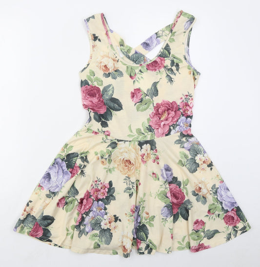 Atmosphere Womens Beige Floral Polyester Skater Dress  Size 12  Scoop Neck Pullover