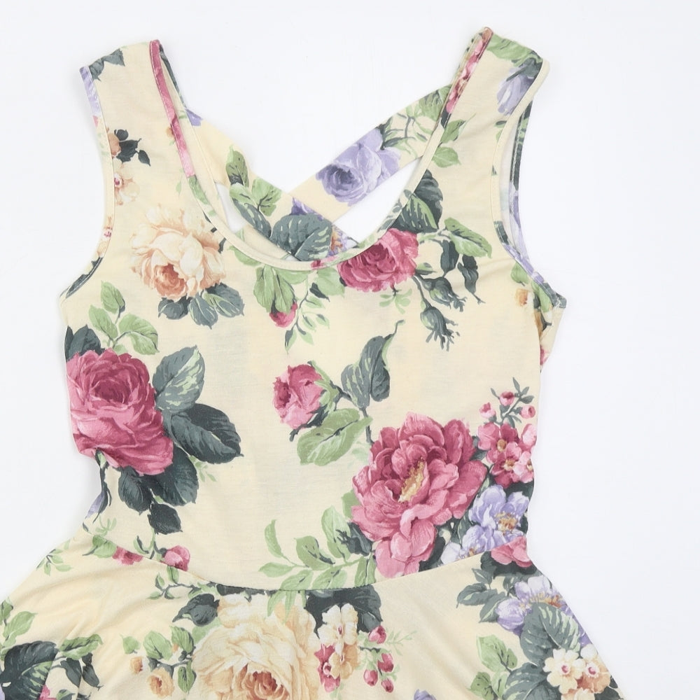 Atmosphere Womens Beige Floral Polyester Skater Dress  Size 12  Scoop Neck Pullover
