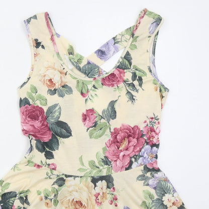 Atmosphere Womens Beige Floral Polyester Skater Dress  Size 12  Scoop Neck Pullover