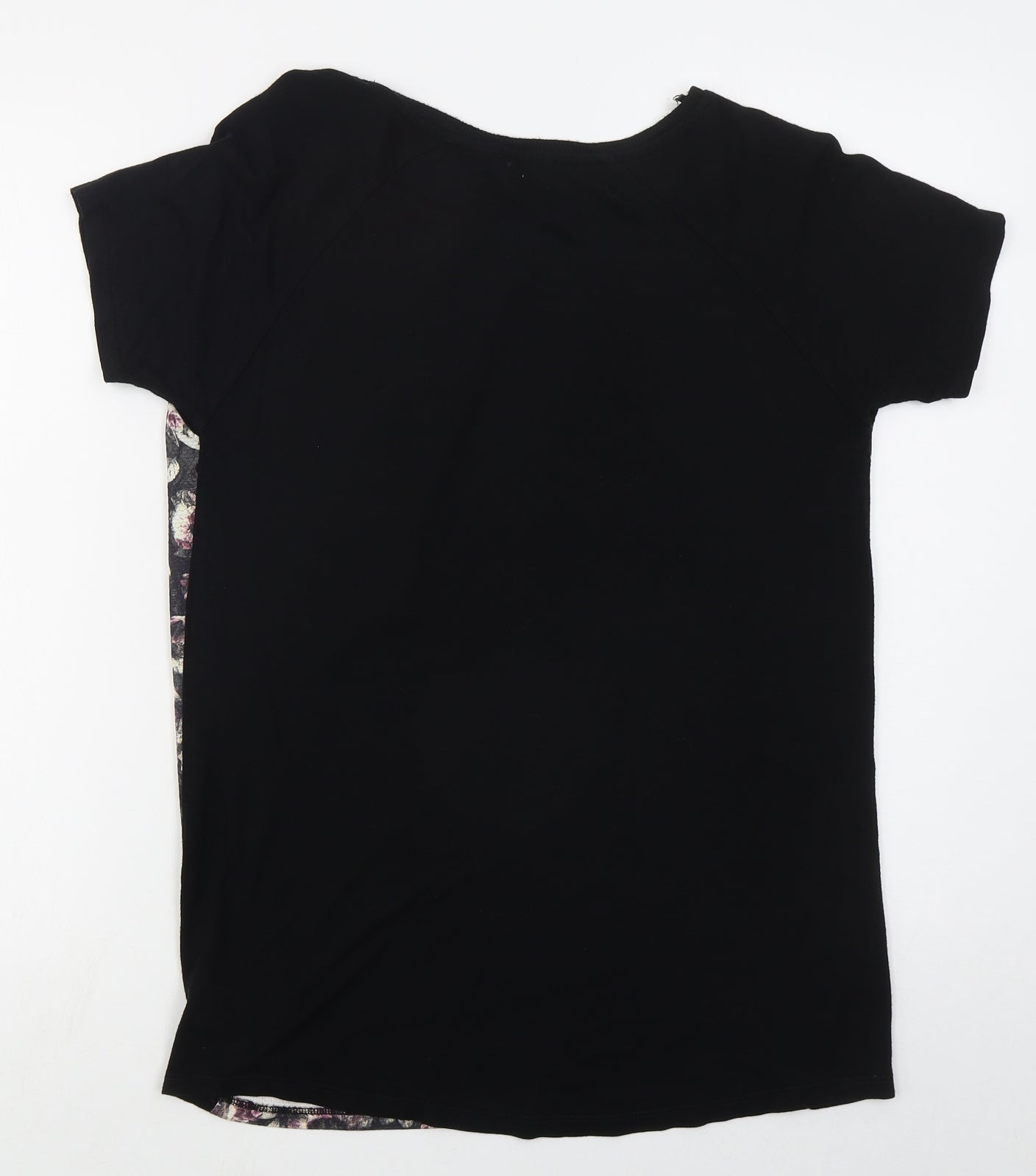 Matalan Womens Black Floral Polyester Basic T-Shirt Size 10 Round Neck