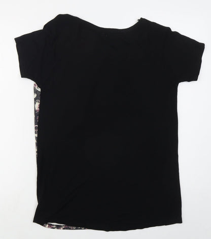 Matalan Womens Black Floral Polyester Basic T-Shirt Size 10 Round Neck