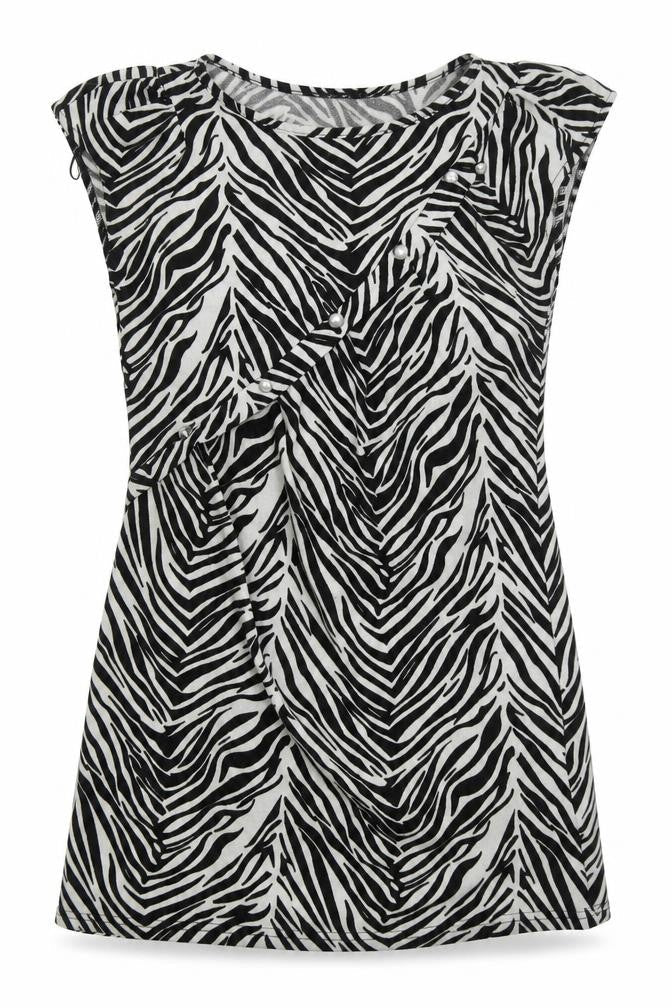 Pussycat Womens Black Animal Print Polyester Mini  Size 14  Round Neck Pullover - Zebra Print