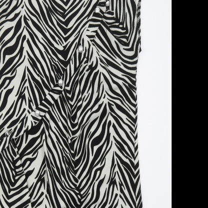 Pussycat Womens Black Animal Print Polyester Mini  Size 14  Round Neck Pullover - Zebra Print