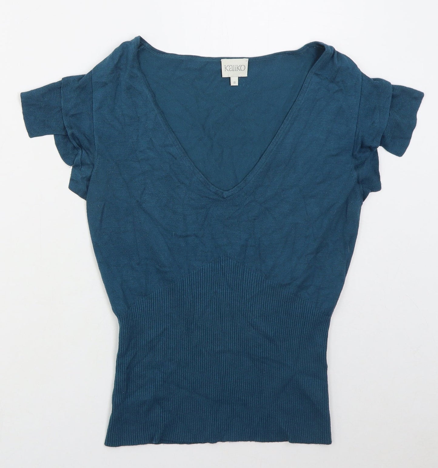 Kaliko Womens Blue V-Neck  Viscose Pullover Jumper Size 8