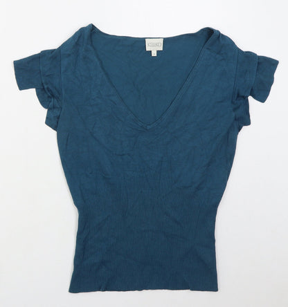 Kaliko Womens Blue V-Neck  Viscose Pullover Jumper Size 8