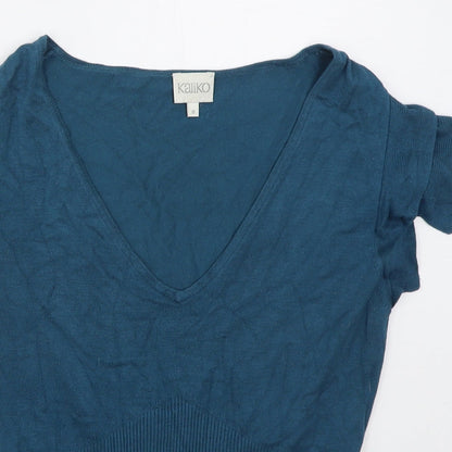 Kaliko Womens Blue V-Neck  Viscose Pullover Jumper Size 8