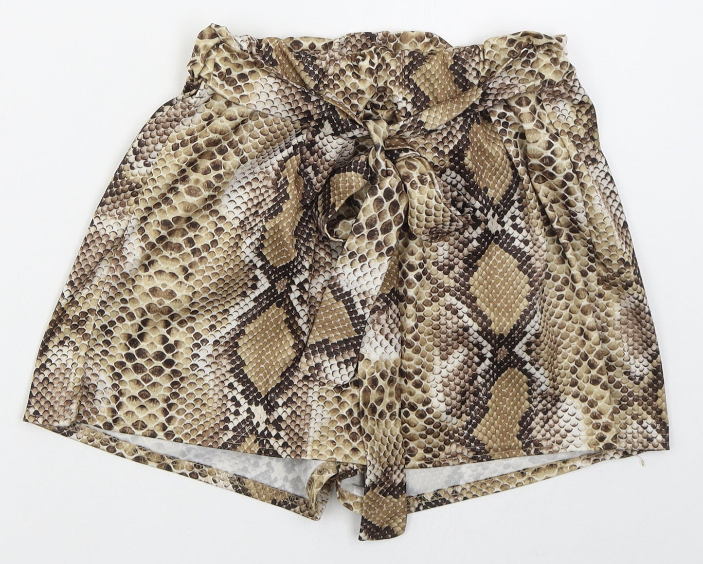 PRETTYLITTLETHING Womens Brown Animal Print Polyester Hot Pants Shorts Size 8  Regular