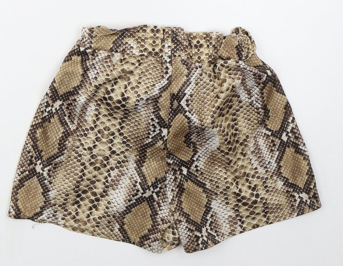 PRETTYLITTLETHING Womens Brown Animal Print Polyester Hot Pants Shorts Size 8  Regular