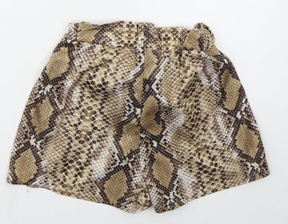 PRETTYLITTLETHING Womens Brown Animal Print Polyester Hot Pants Shorts Size 8  Regular