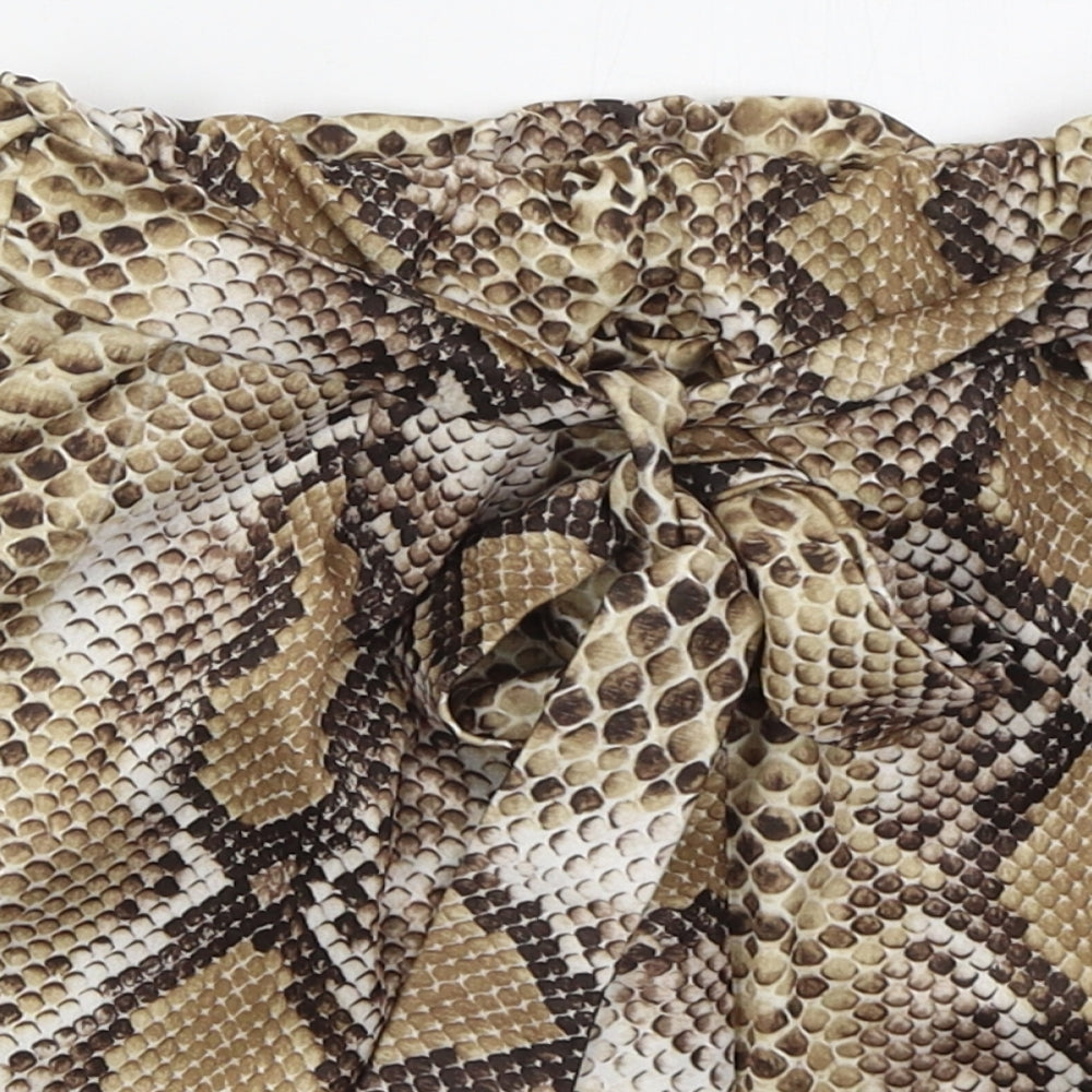 PRETTYLITTLETHING Womens Brown Animal Print Polyester Hot Pants Shorts Size 8  Regular