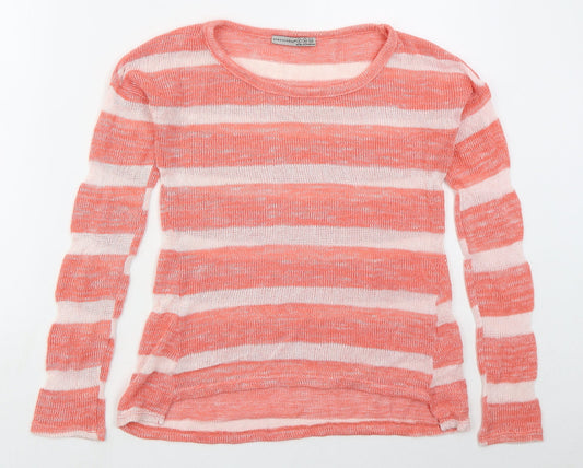 Atmosphere Womens Pink Round Neck Striped Acrylic Pullover Jumper Size 6