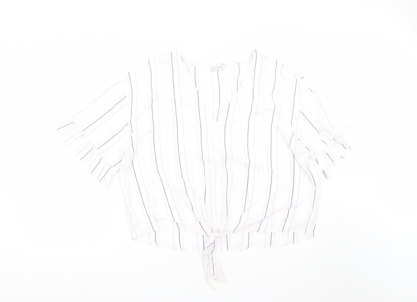 Matalan Womens White Striped Viscose Cropped Button-Up Size 18 V-Neck