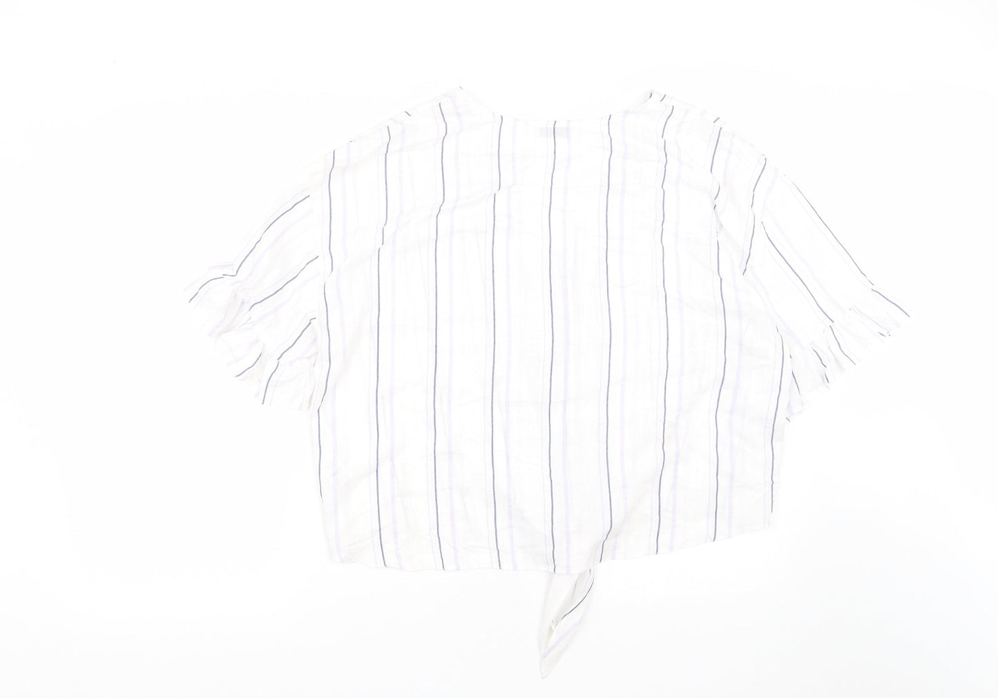 Matalan Womens White Striped Viscose Cropped Button-Up Size 18 V-Neck