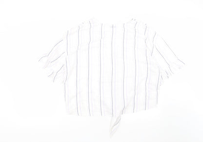 Matalan Womens White Striped Viscose Cropped Button-Up Size 18 V-Neck