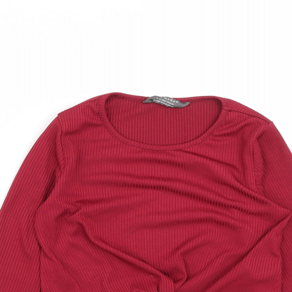 Primark Girls Red  Polyester Cropped T-Shirt Size 10-11 Years Round Neck